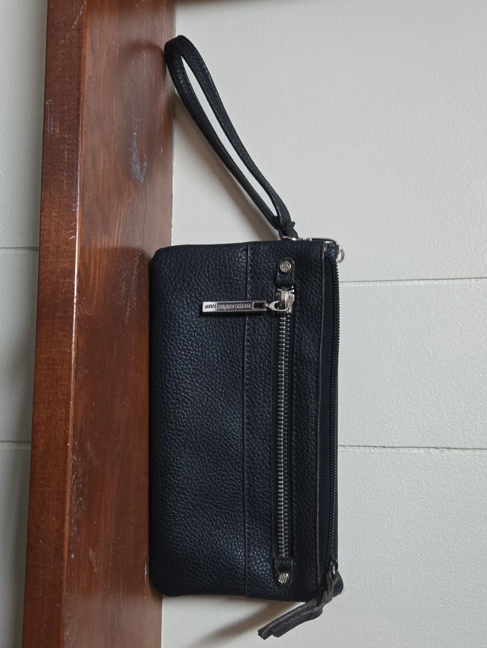 Dana Buchman Black Leather Wristlet Clutch with Zip Pocket